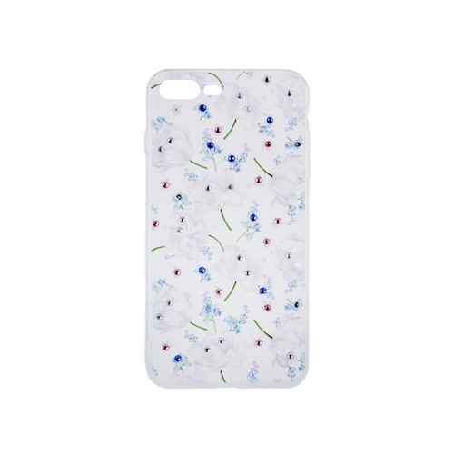 Virágmintás köves tok - Huawei P30 Lite vékony szilikon tok ezüst