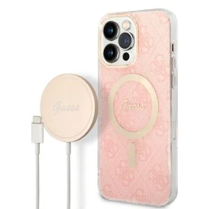 iPhone 14 Pro Max Guess BUGUHMP14XH4EACSP 4G MagSafe kompatibilis telefontok + vezeték nélküli töltő rózsaszín