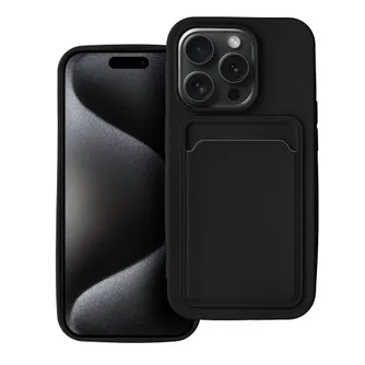 APPLE IPHONE 15 PRO SZILIKON HÁTLAP KÁRTYATARTÓVAL - CARD CASE - FEKETE