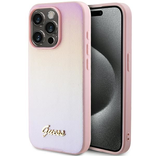 GUESS IPHONE 14 Pro tok GUHCP14LPSAIRSP (Saffiano Iridescent Script) pink