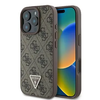 GUESS Tok IPHONE 16 Pro Max GUHCP16XP4TDPW (PU Bőr 4G Triangle Strass) Barna