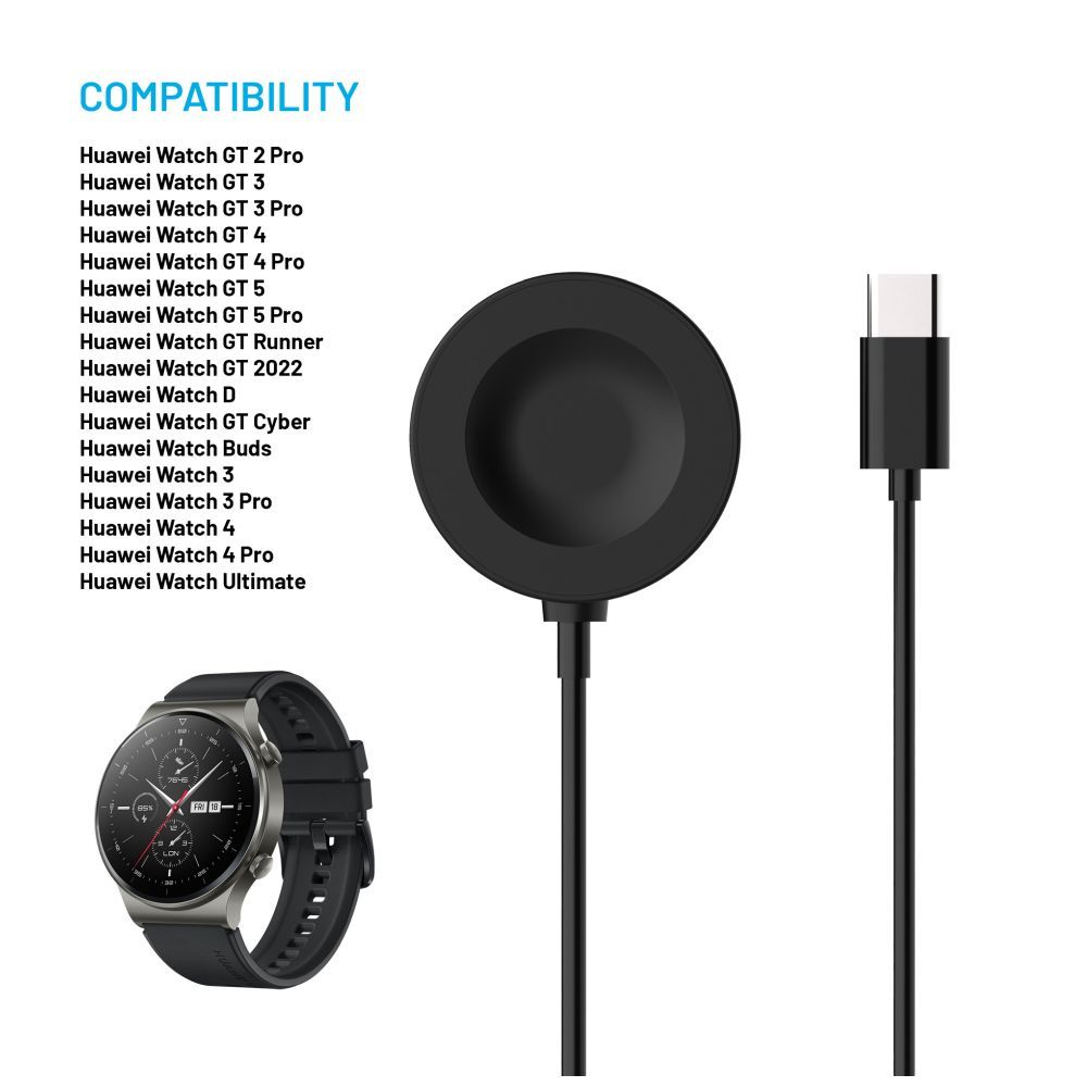 FIXED USB-C töltőkábel Huawei Watch GT 2 Pro/3/3 Pro/4/4 Pro/5/5 Pro okosórához, fekete