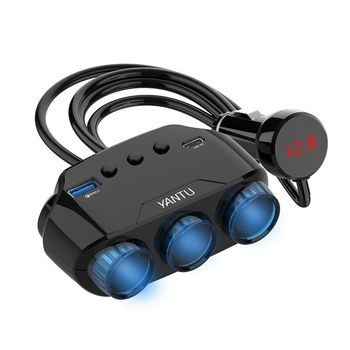 Autós szivargyújtó elosztó LM21 - 3 foglalat + USB + Type C - QC 3.0 PD 3A 122W display és kábel