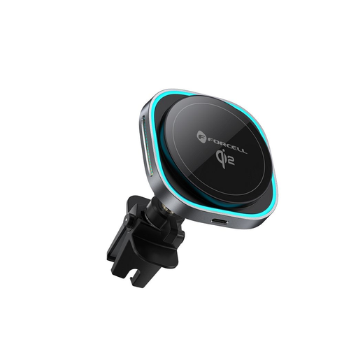 FORCELL F-GRIP Air Mag (F-07) mágneses autós tartó szellőzőhöz vezetéknélküli töltéssel kompatibilis MagSafe Qi2 15W szürke