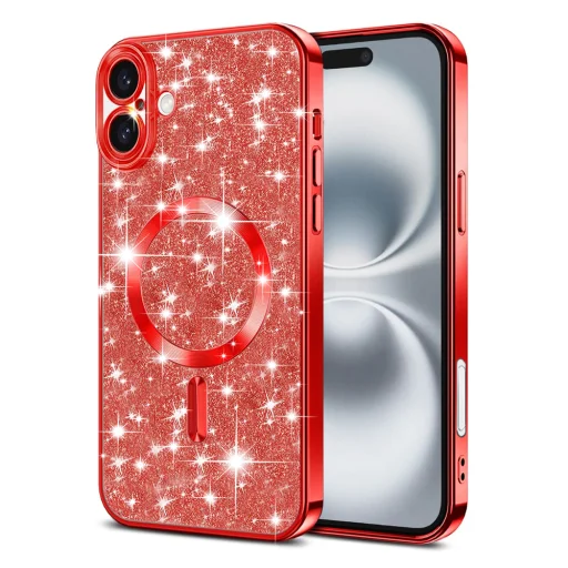 Techsuit - Luxus Csillogó MagSafe - iPhone 16 - Piros tok