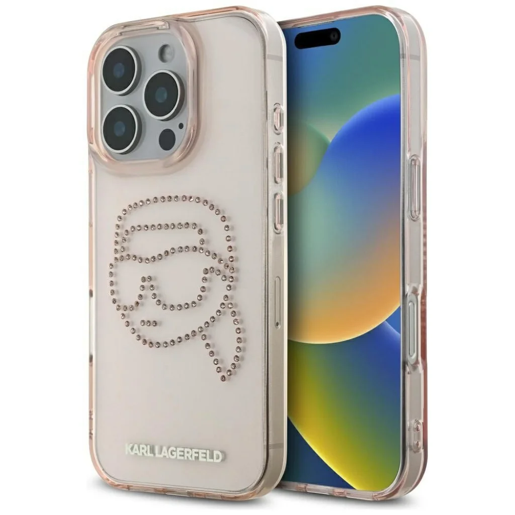 IPHONE 16 Pro rózsaszín KARL LAGERFELD tok KLHCP16LHKHDCELP (IML Rhinestones S K Head)