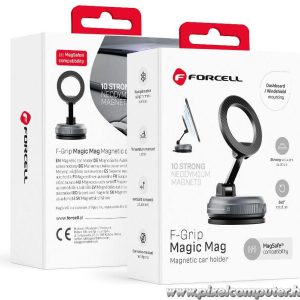 Fekete FORCELL Magic Mag mágneses, tapadókorongos autós tartó MagSafe-kompatibilitással