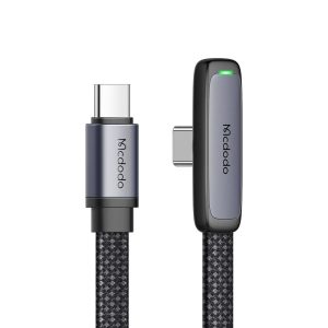Mcdodo - Adat-Töltőkábel (CA-3360) - USB-C  USB-C, 90 Szögben Tört Design, 65W, LED Fénnyel, 1.2m - Fekete