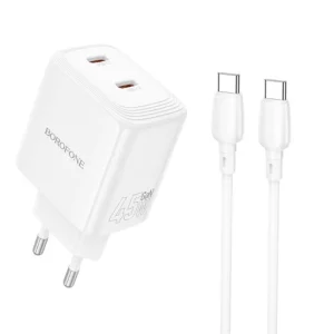 Borofone Wall  BN31 hálózati töltő +kábel - 2xType C - QC 3.0 PD 45W