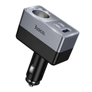 Hoco 1xUSB A + 2xUSB C + 1x szivargyújtó csatlakozó PD QC3.0 max 165W/24V Z65A fekete autós töltő