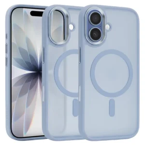 iPhone 17 Kék Liavec Cloudy tok fém kamerakerettel és kameravezérlő gombbal
