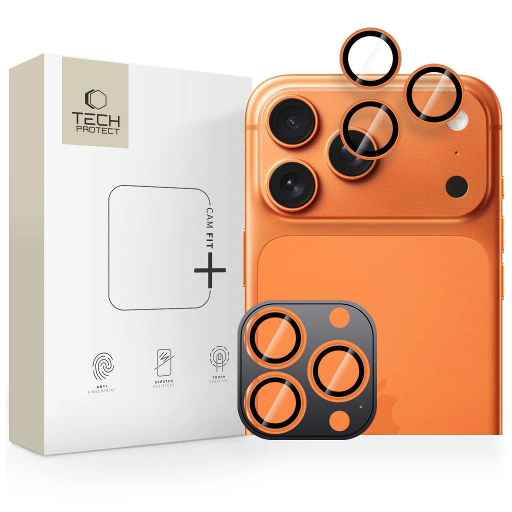 Kamera lencsevédő TECH-PROTECT Camring Fit+ iPhone 14 Pro / Max / 15 Pro / Max / 16 Pro / Max / 17 Pro / Max készülékhez kozmikus narancs