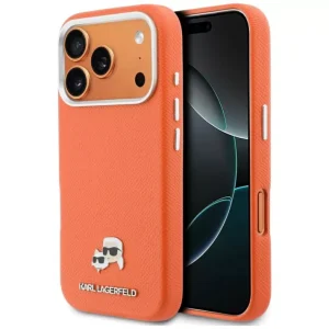 Karl Lagerfeld PU Saffiano Karl and Choupette Head MagSafe Apple iPhone 17 Pro Max hátlapvédő tok narancssárga (KLHMP17X6PFKCLO)