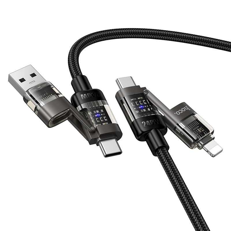 Hoco kábel 4In1 USB A/C USB C/Lightning 240W 1,2 M U151 Fekete
