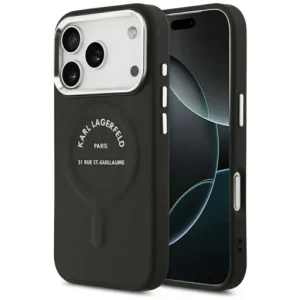 Apple iPhone 18 Pro / 17 Pro fekete Karl Lagerfeld Embossed Open Ring RSG Logo MagSafe tok