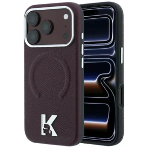 iPhone 18 Pro / 17 Pro bordó Karl Lagerfeld szemcsés mintázatú, dombornyomott gyűrűs és kámeólogós MagSafe hátlaptok