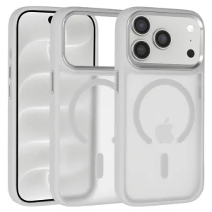 iPhone 17 Pro/ 18 Pro  Szürke Liavec Cloudy tok fém kamerakerettel és kameravezérlő gombbal