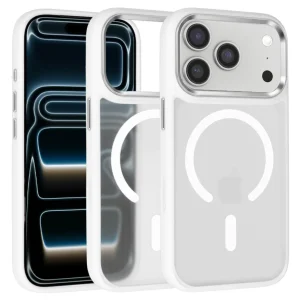 iPhone 17 Pro Fehér Liavec Cloudy tok fém kamera kerettel (Kamera vezérlőgomb)