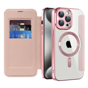Techsuit - SmartMag Könyvtok - iPhone 15 Pro Max - Rózsaszín tok