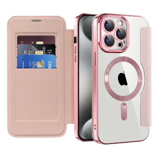 Techsuit - SmartMag Könyvtok - iPhone 15 Pro Max - Rózsaszín tok