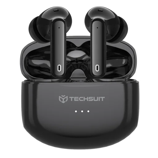 Vezeték nélküli Fülhallgató Techsuit (A40) - Type-C, Bluetooth V5.4, 300mAh, Aktív zajszűrés, 4 mikrofon - Fekete